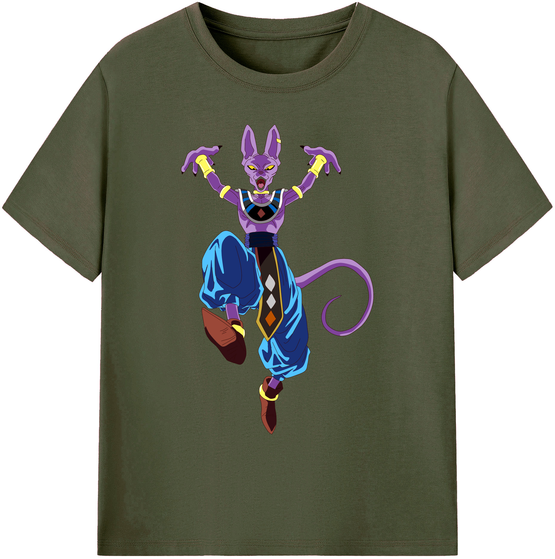 （画像用） ドラゴンボール ビルス 破壊神ビルス DRAGON BALL Beerus Birusu 綿100％ メンズ半袖Tシャツ｜肌触りやわらか＆通気性